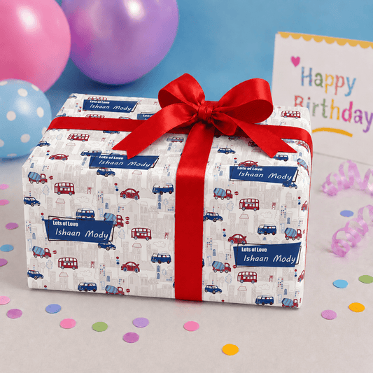 Custom Gift Wrapping Paper for Kids - Vroom Vroom Cars Theme - Chatterbox Labels - Wrapping Paper