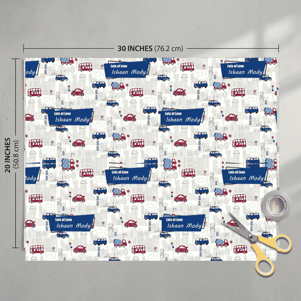 Custom Gift Wrapping Paper for Kids - Vroom Vroom Cars Theme - Chatterbox Labels - Wrapping Paper