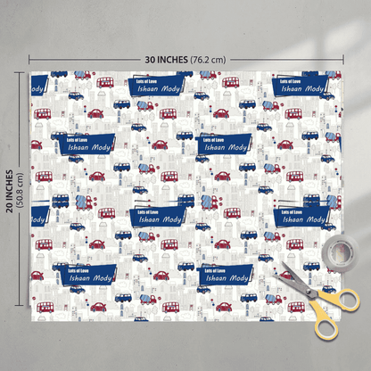 Custom Gift Wrapping Paper for Kids - Vroom Vroom Cars Theme - Chatterbox Labels - Wrapping Paper