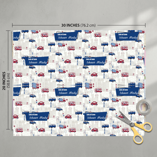 Custom Gift Wrapping Paper for Kids - Vroom Vroom Cars Theme - Chatterbox Labels - Wrapping Paper