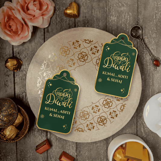 Happy Diwali Gold Foil Gift Tags - Imperial Green