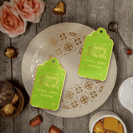Happy Diwali Gold Foil Gift Tags - Ethereal Green