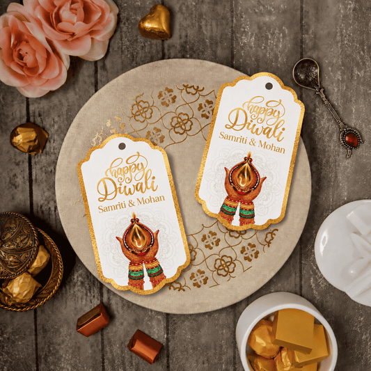 Happy Diwali Gold Foil Gift Tags - Sacred Diya