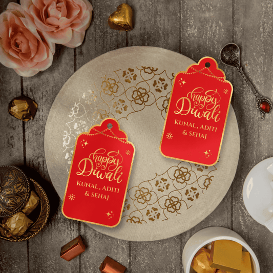 Happy Diwali Gold Foil Gift Tags - Sacred Red