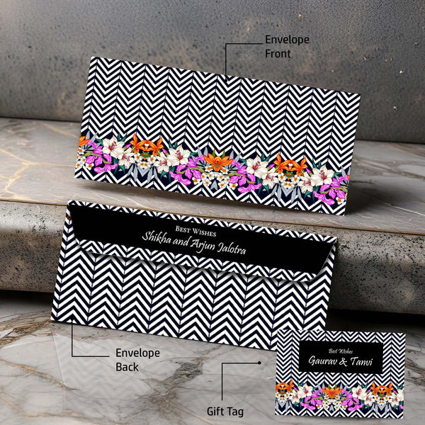 Personalised Money Envelopes - Chevron Orchids - Set of 20