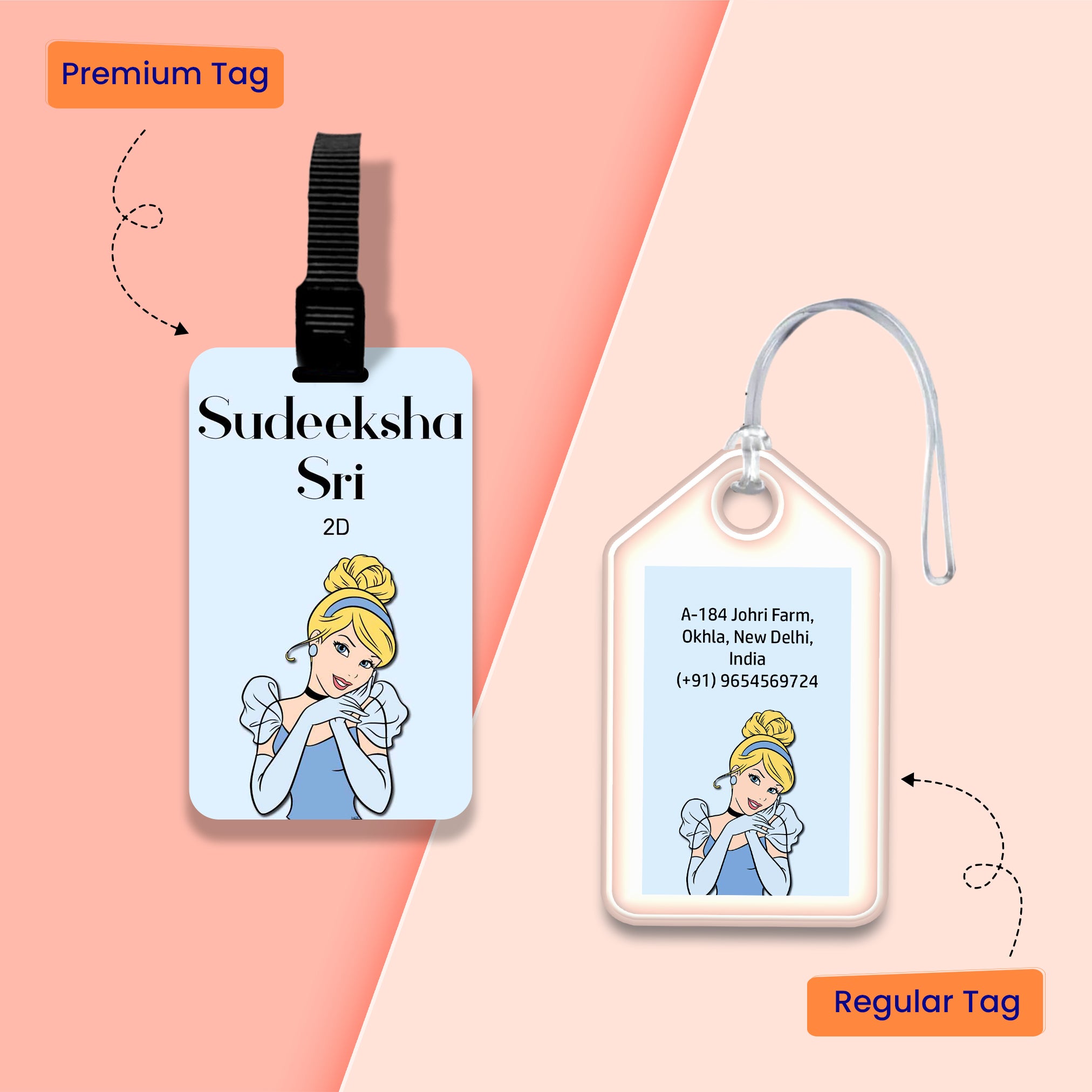 Personalized Bag Tags for Kids - Set of 5 - Cinderella
