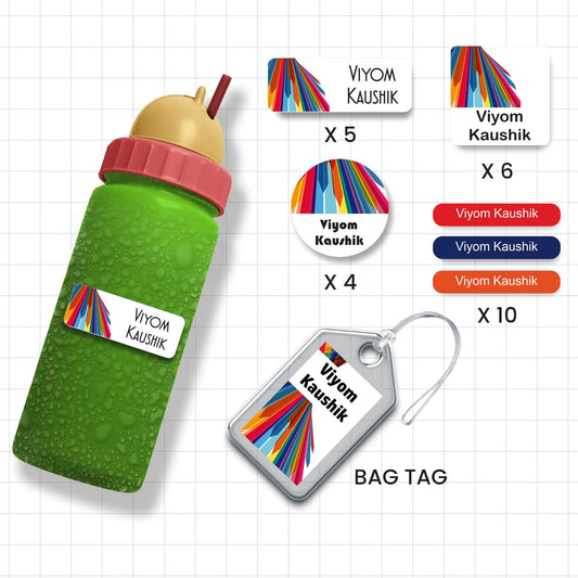 Assorted Shapes Waterproof Labels - Colorful Strokes Theme - Chatterbox Labels-Personalised Waterproof Stickers - Opaque