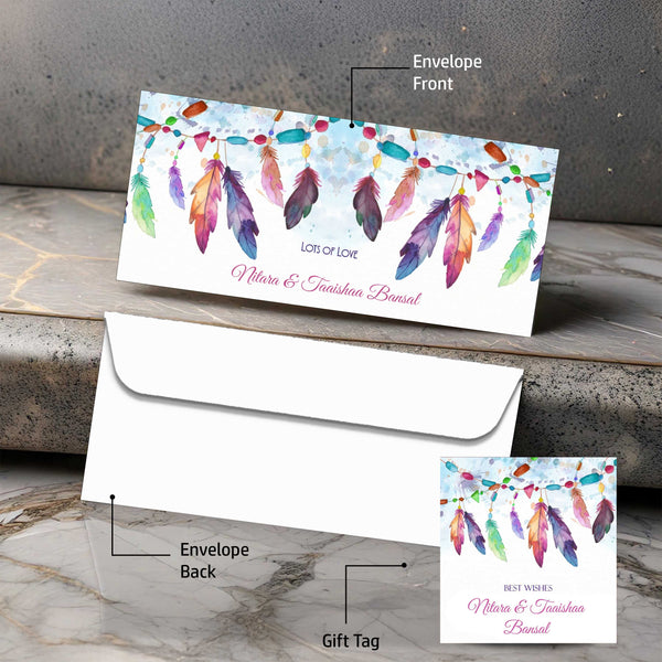 Personalised Money Envelopes - Colourful Feathers Theme - Set of 20 - Chatterbox Labels-Envelopes