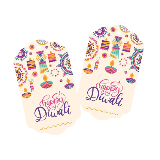 Happy Diwali Name Gift Tags - Diya & Rangoli Print