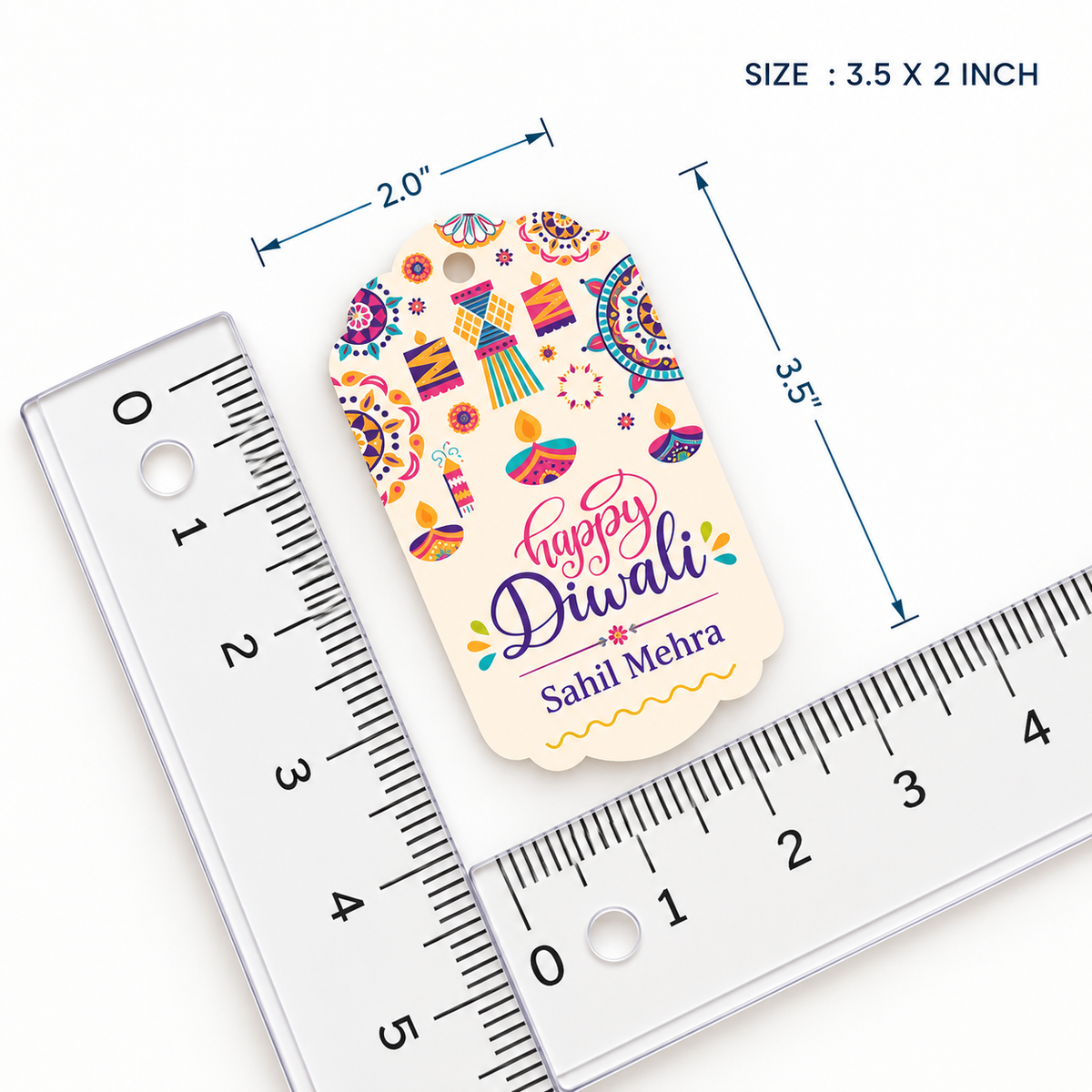 Happy Diwali Name Gift Tags - Diya & Rangoli Print