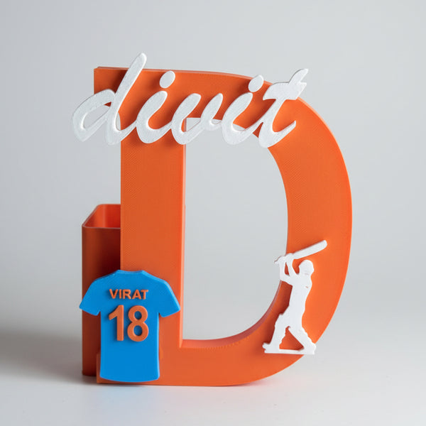 Personalised Name Stand & Pen Holder Cricket Jersey Theme