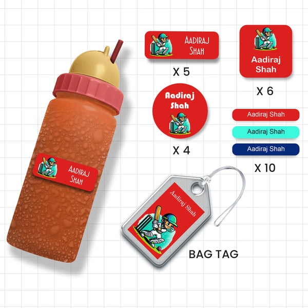 Assorted Shapes Waterproof Labels - Cricket Theme