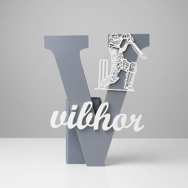 Personalised Name Stand & Pen Holder Cricket Theme