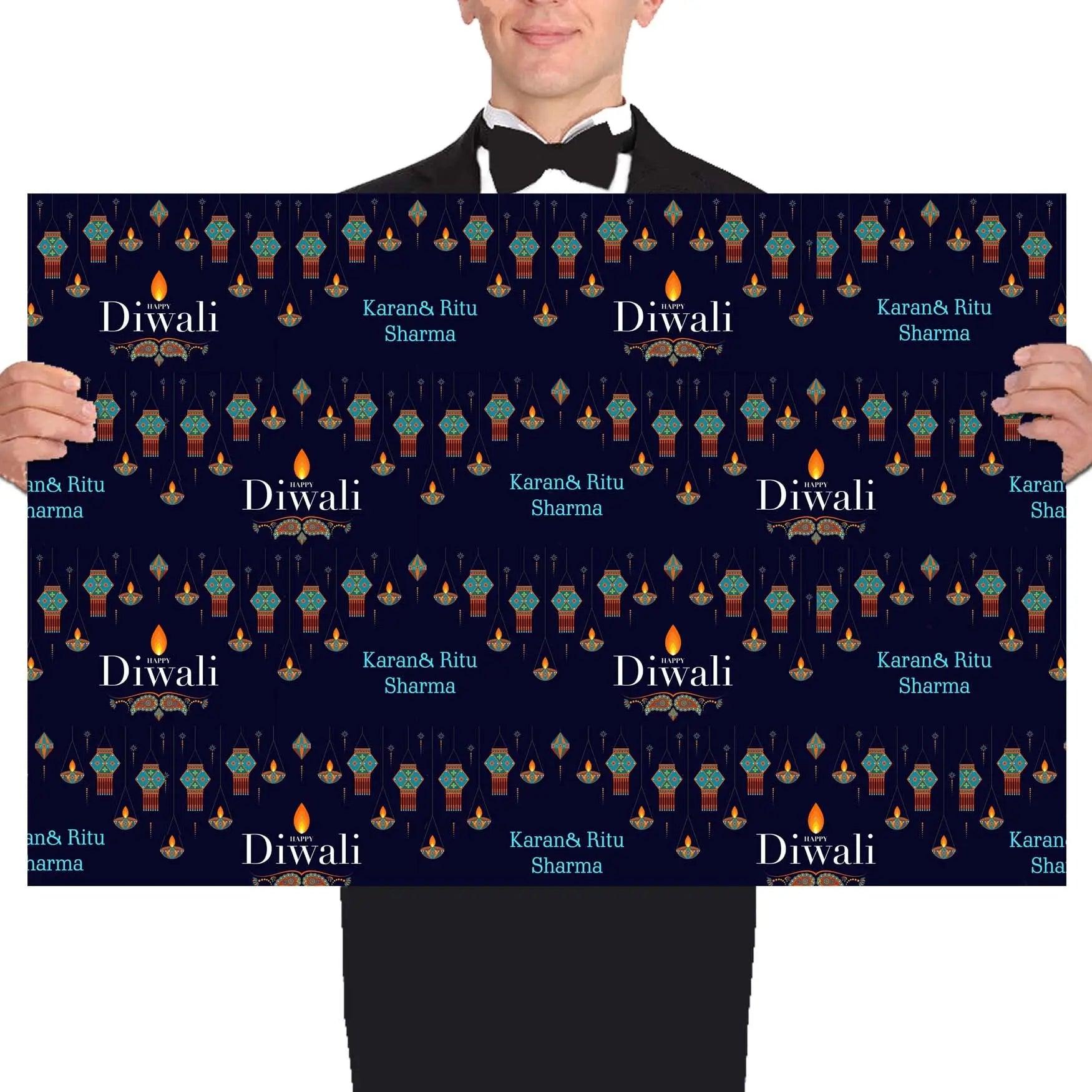 Personalised Happy Diwali Gift Wrapping Paper -Lantern Cascade Theme -10 Large Sheets Chatterbox Labels