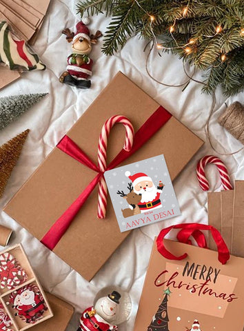 Personalised Christmas Gift Tags - Cute Santa - Set of 10