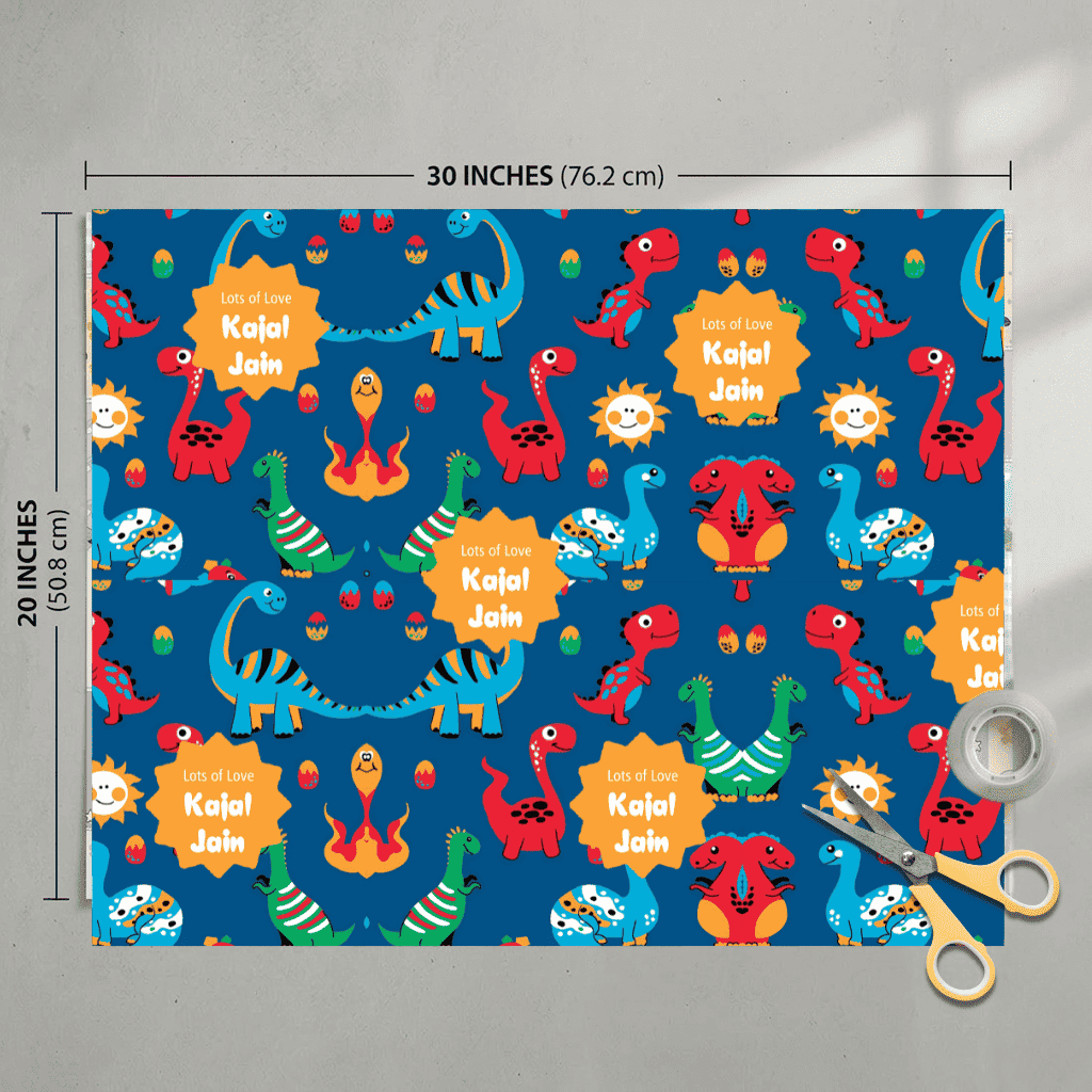 Custom Gift Wrapping Paper for Kids - Dino Land - Chatterbox Labels - Wrapping Paper