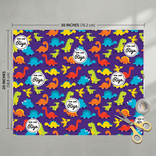 Custom Gift Wrapping Paper for Kids - Dino Palooza Theme - Chatterbox Labels - Wrapping Paper