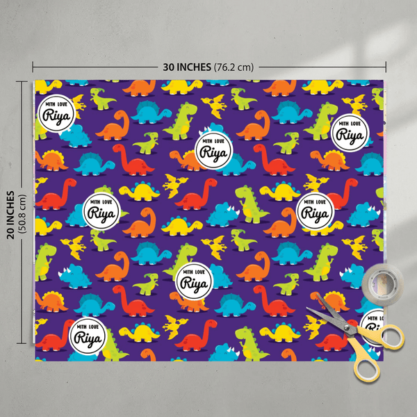 Custom Gift Wrapping Paper for Kids - Dino Palooza Theme - Chatterbox Labels - Wrapping Paper