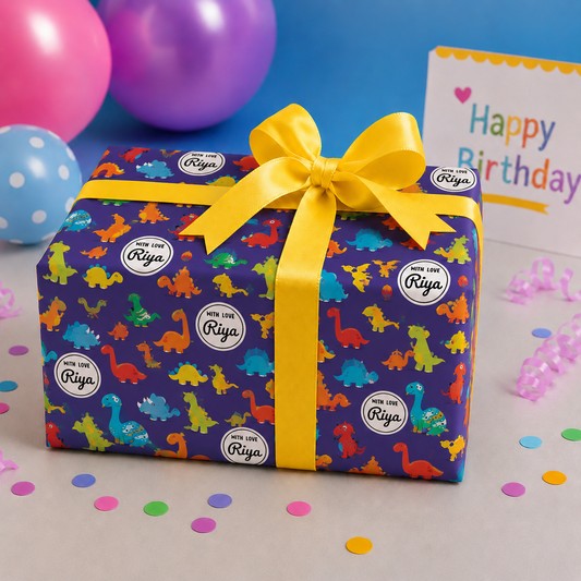 Custom Gift Wrapping Paper for Kids - Dino Palooza Theme - Chatterbox Labels - Wrapping Paper