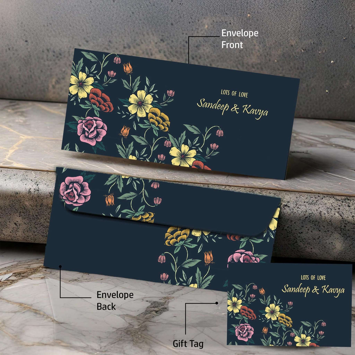 Personalised Money Envelopes - Dark Floral Theme - Chatterbox Labels-Envelopes