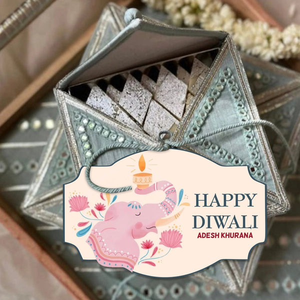 Happy Diwali Gift Tags/Gift Labels - Die - Cut Shape - Deepam Vinayak Design - Chatterbox Labels - Gift Tags