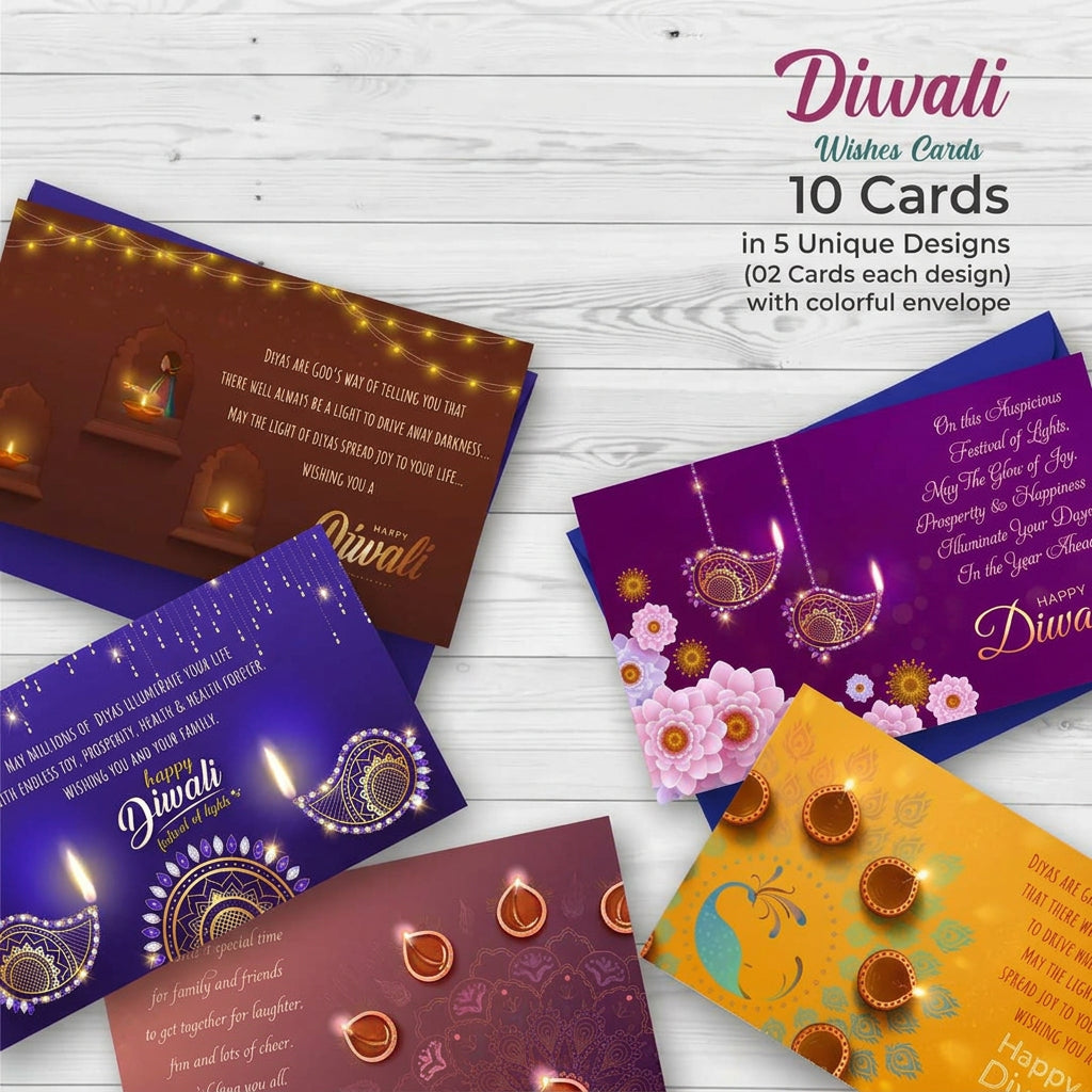 Diwali Glow Greeting Cards with Envelopes – Set of 10