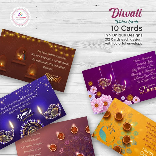 Diwali Glow Greeting Cards with Envelopes – Set of 10