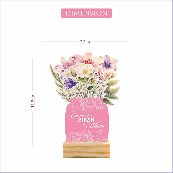 Personalised 2026 Desk Calendar - Floral Vase with Wooden Stand - Chatterbox Labels - 
