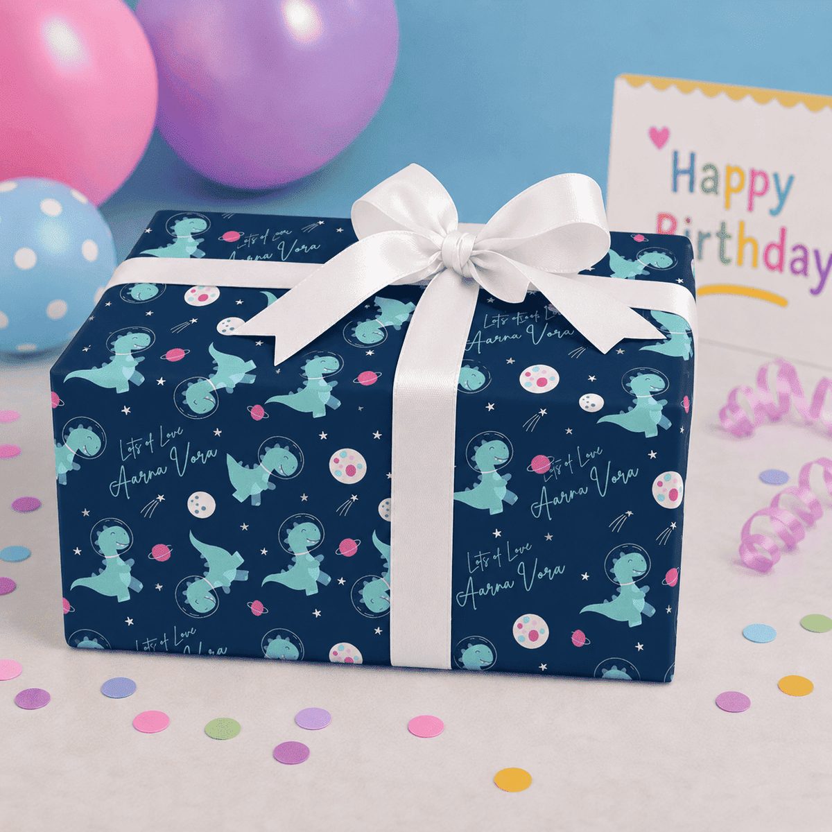 Custom Gift Wrapping Paper for Kids - Dino Theme - Chatterbox Labels - Wrapping Paper