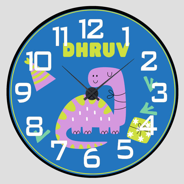 Personalised Wall Clock - Dino Hour Chatterbox Labels