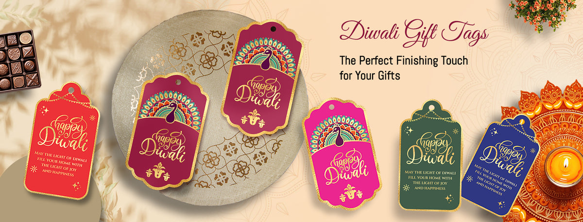 Happy Diwali Die-cut Square Shape Gold Foil Gift Tags