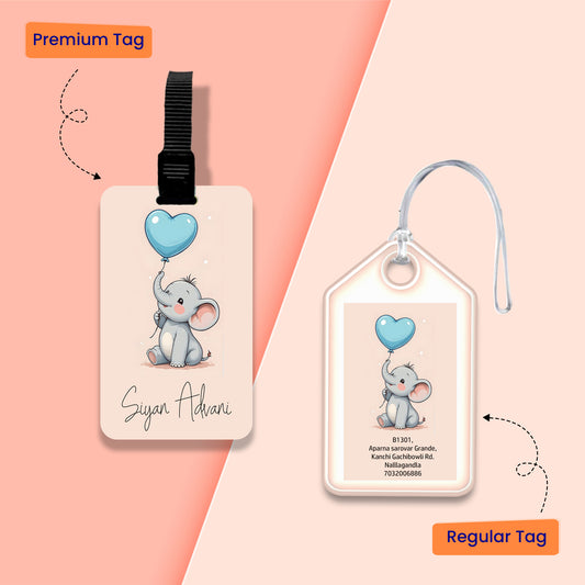 Personalized Bag Tags for Kids - Blue Elephant Design - Chatterbox Labels - Bag Tags
