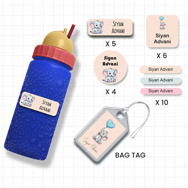 Assorted Shapes Waterproof Labels - Elephant Theme
