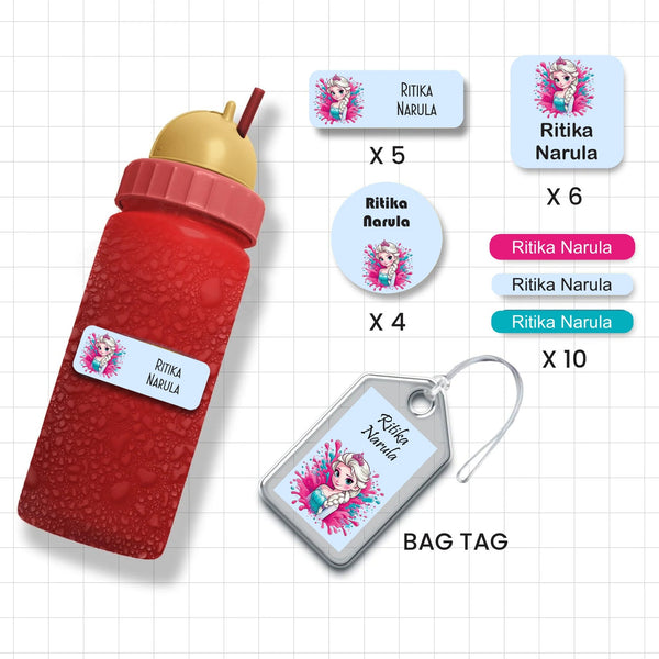 Assorted Shapes Waterproof Labels - Elsa Theme - Chatterbox Labels-Personalised Waterproof Stickers - Opaque