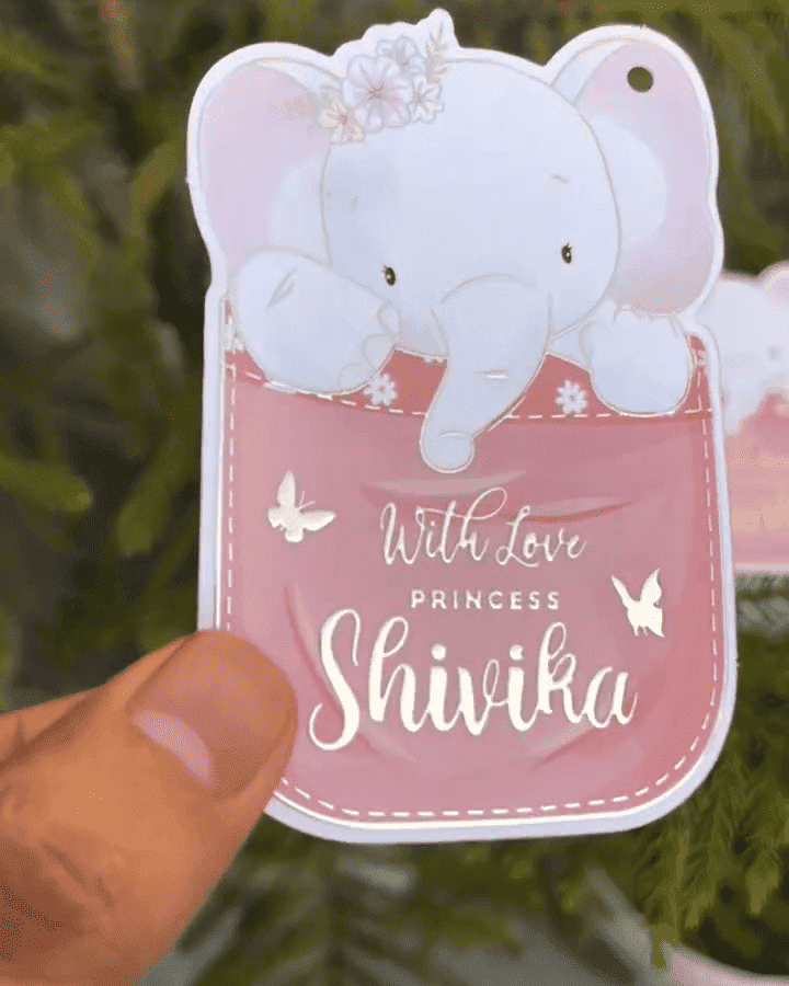 Custom shape Gold Embossed Gift Tags for Kids- Elephant Design