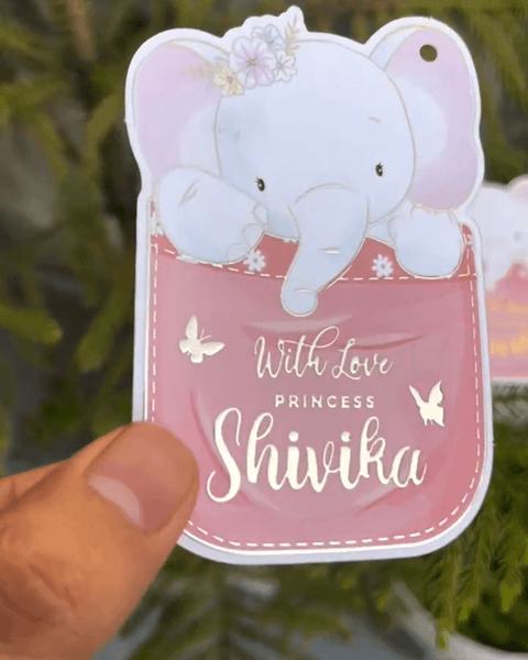 Custom shape Gold Embossed Gift Tags for Kids - Elephant Design - Chatterbox Labels - 