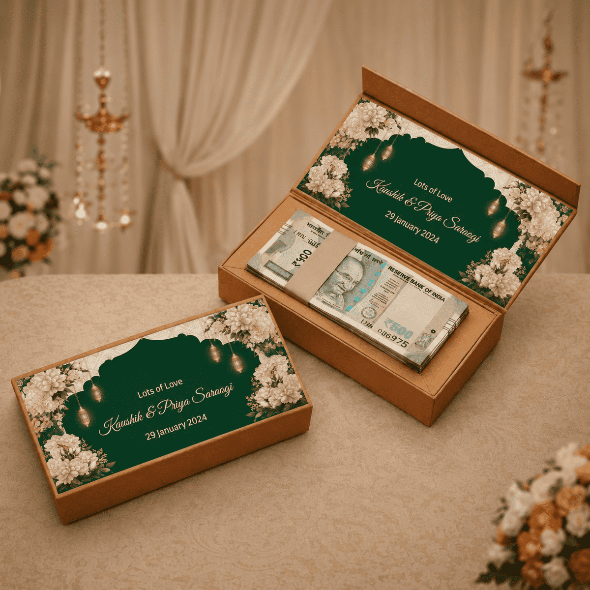 Personalised Shagun Cash Gift Box - Emerald Imperial - Chatterbox Labels-Cash Box