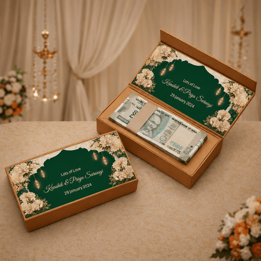 Personalised Shagun Cash Gift Box - Emerald Imperial - Chatterbox Labels-Cash Box