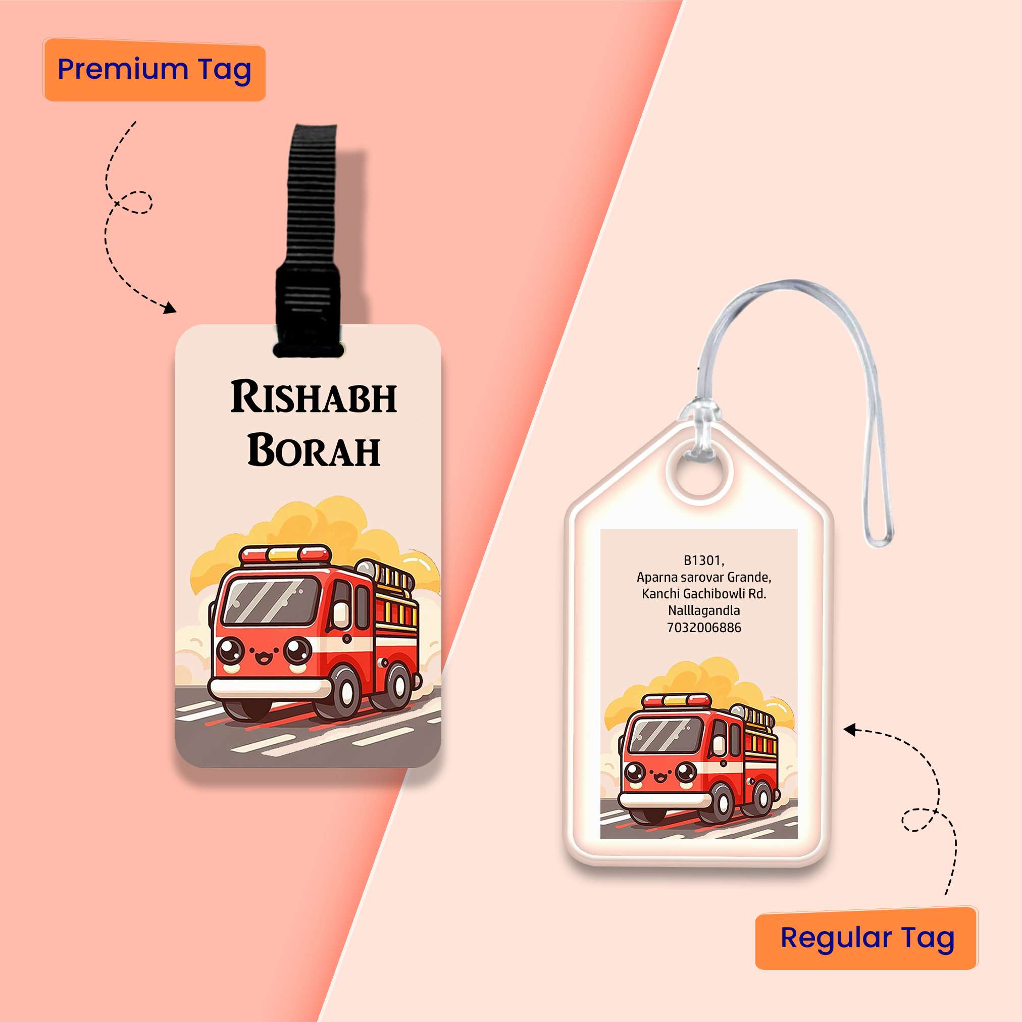 Custom Bag Tags for Kids Fire Engine Red Design | Chatterbox