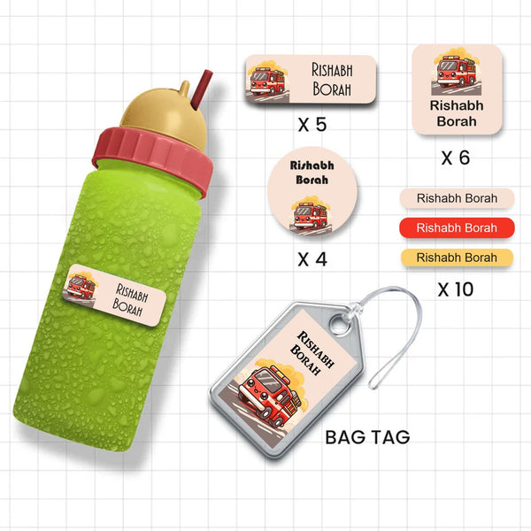 Assorted Shapes Waterproof Labels - Fire Engine Theme - Chatterbox Labels-Personalised Waterproof Stickers - Opaque