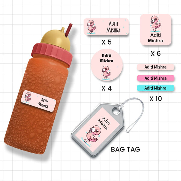 Assorted Shapes Waterproof Labels - Flamingo Theme - Chatterbox Labels-Personalised Waterproof Stickers - Opaque