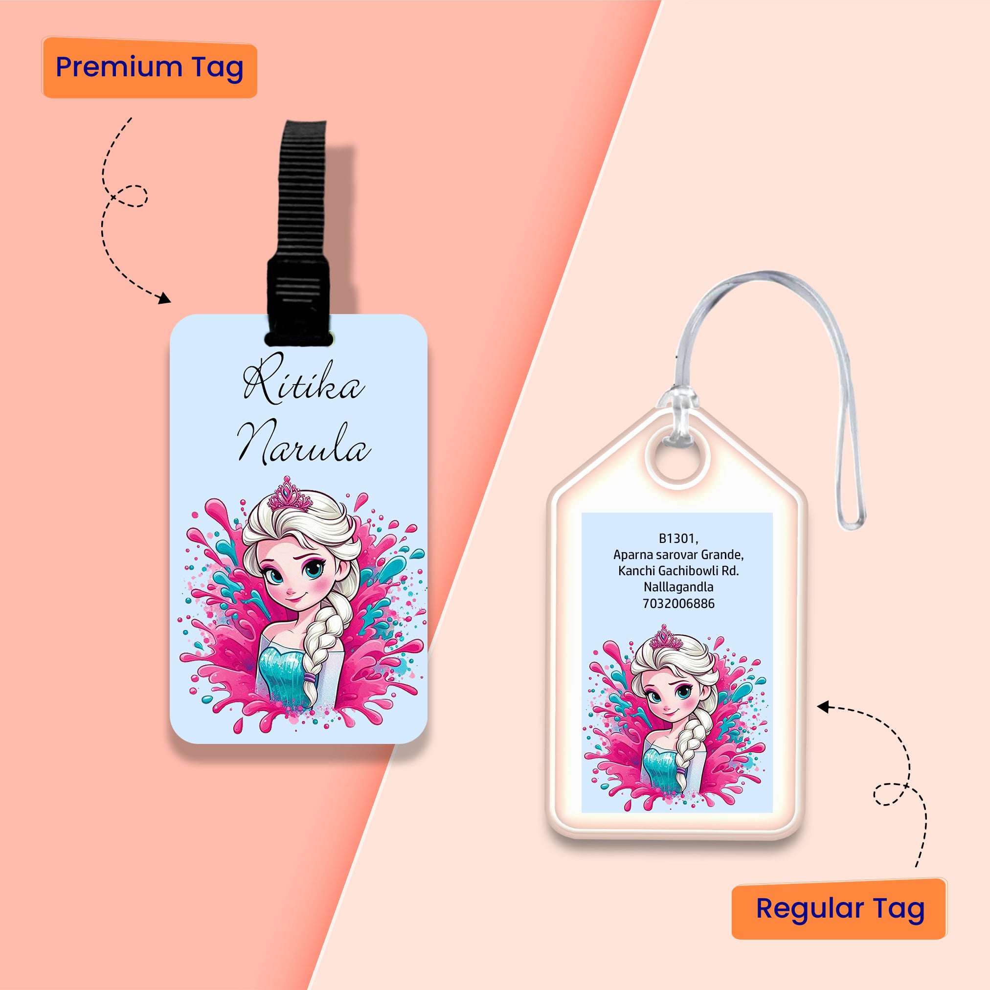 Personalized Bag Tags for Kids - Frozen Design (Elsa)