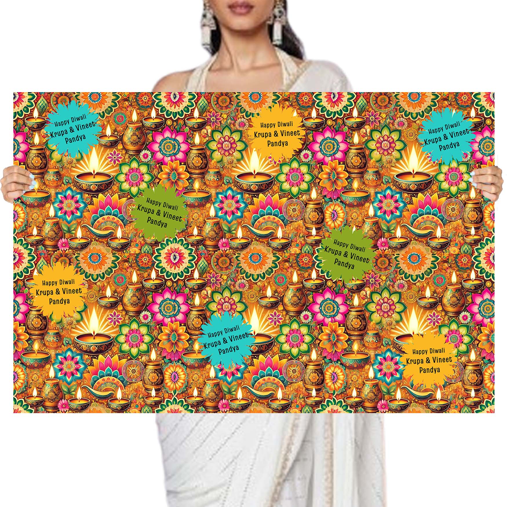 Personalised Happy Diwali Gift Wrapping Paper - Festive Flames Theme Chatterbox Labels