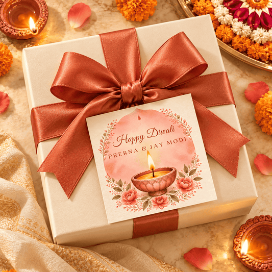 Happy Diwali Gift Tags/Gift Stickers - Floral Diya