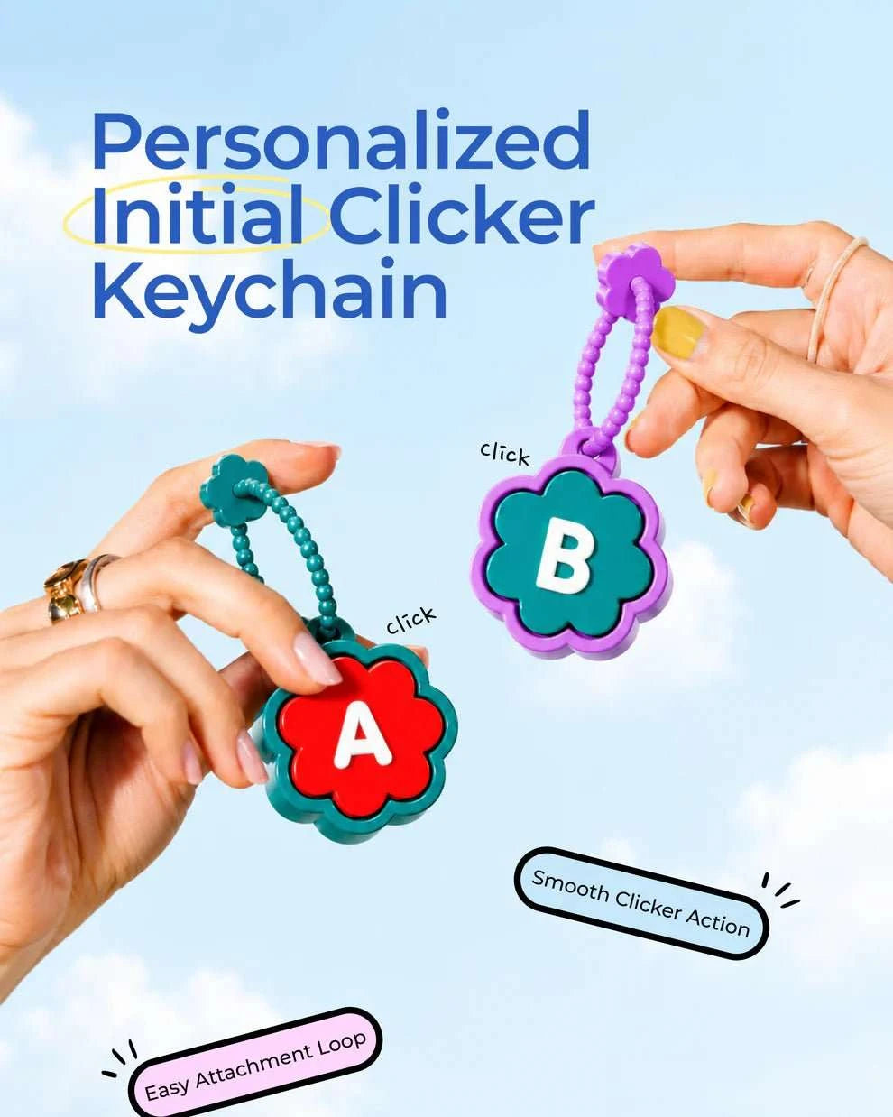 Personalised Floral Clicker Name Keychain - Chatterbox Labels-Keychain