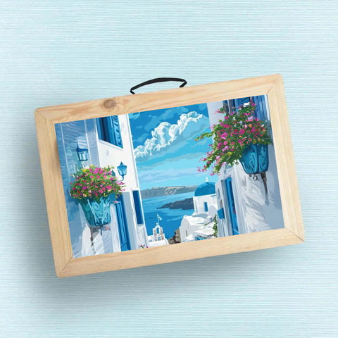 Custom Folding Desk - Mediterranean Skies Design