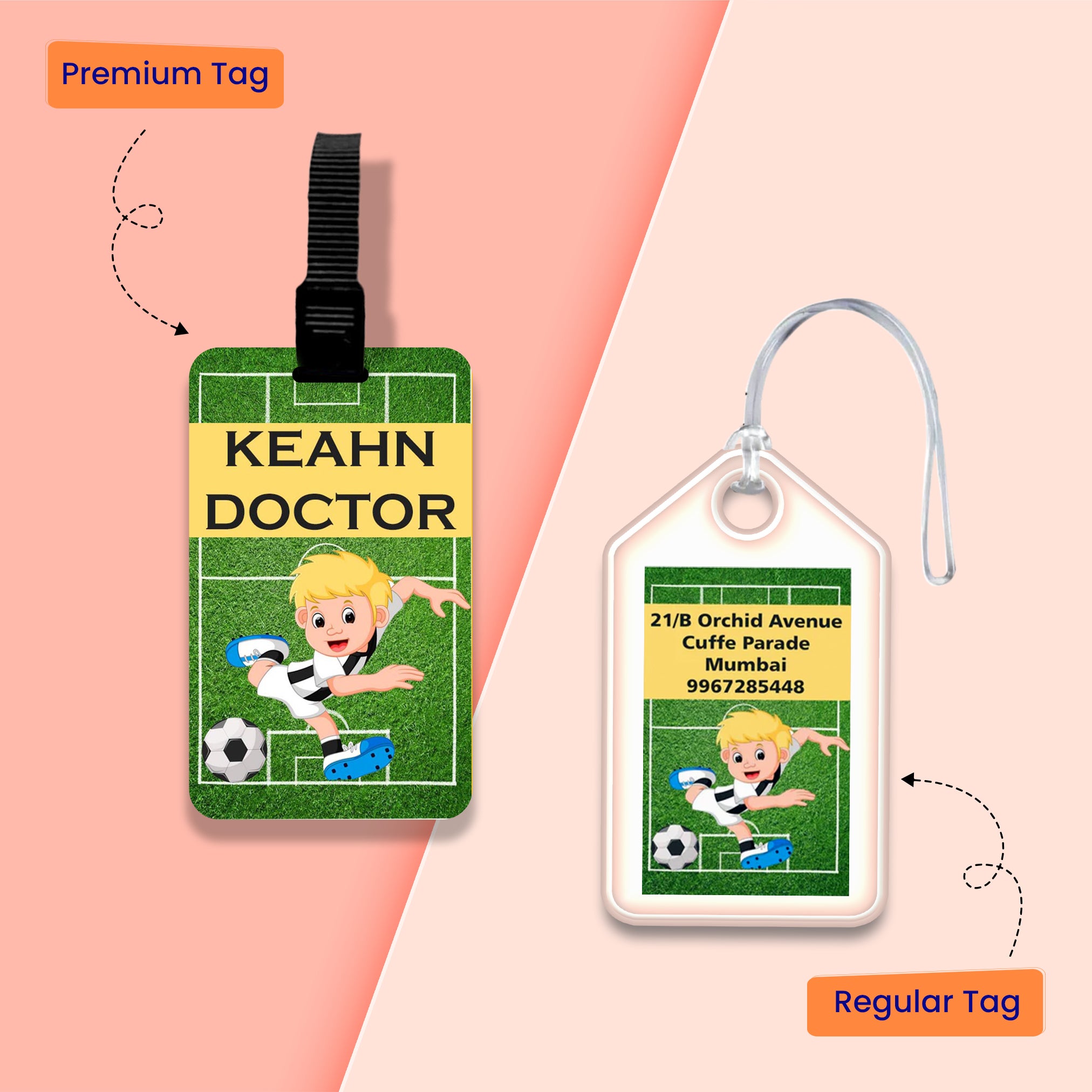 Personalized Bag Tags for Kids - Set of 5 - Football Design