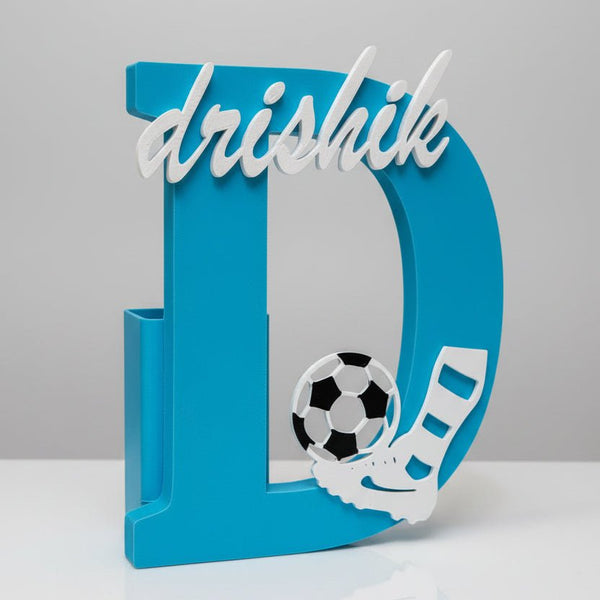 Personalised Name Stand & Pen Holder Football - Chatterbox Labels-3D Printed Gifts