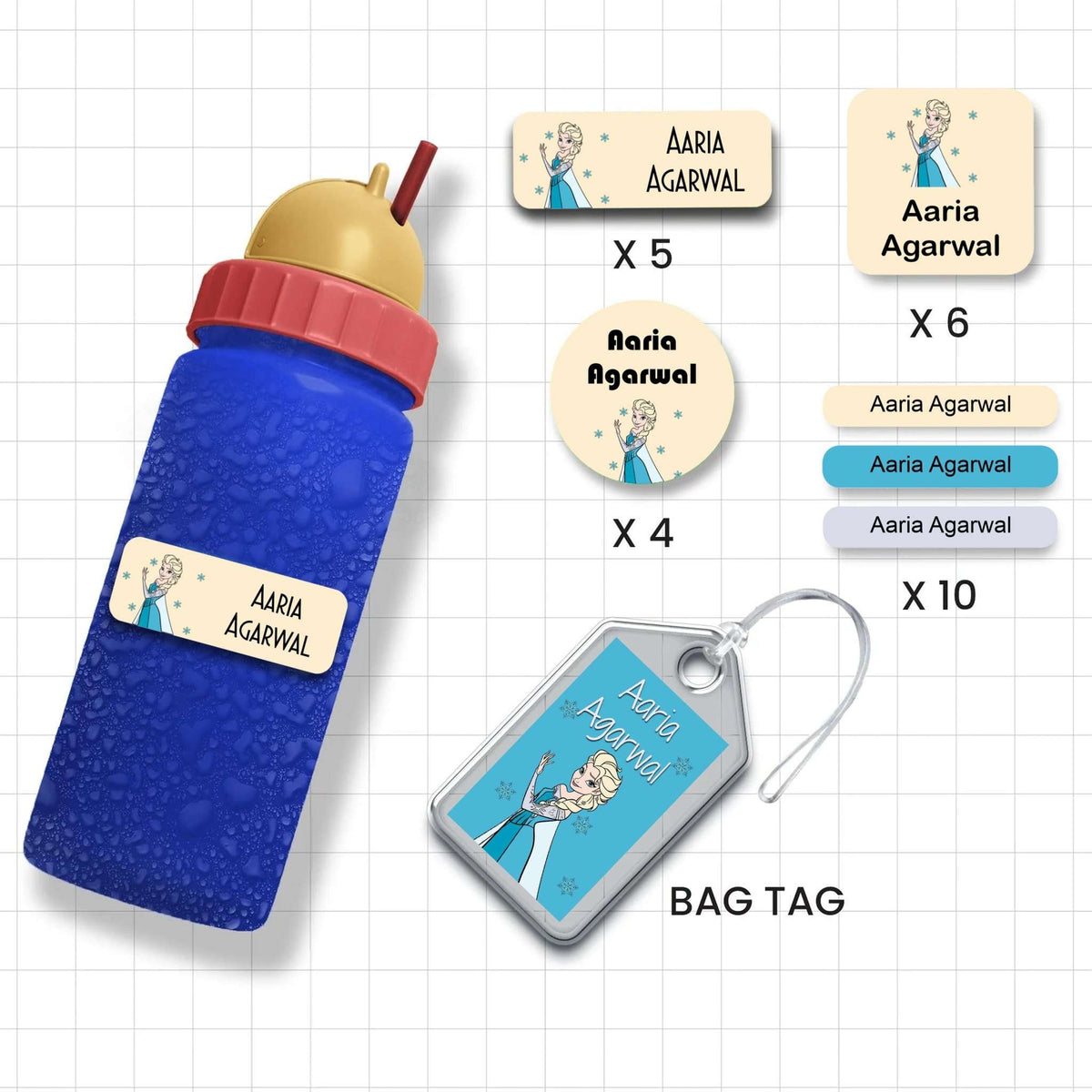 Assorted Shapes Waterproof Labels - Frozen Theme - Chatterbox Labels-Personalised Waterproof Stickers - Opaque