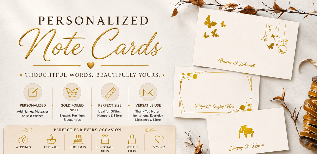 Personalised Gold Foil Note Cards - Elephant - Set of 20